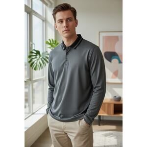 BOSS Men’s Gray Long Sleeve Polo Shirt Size M